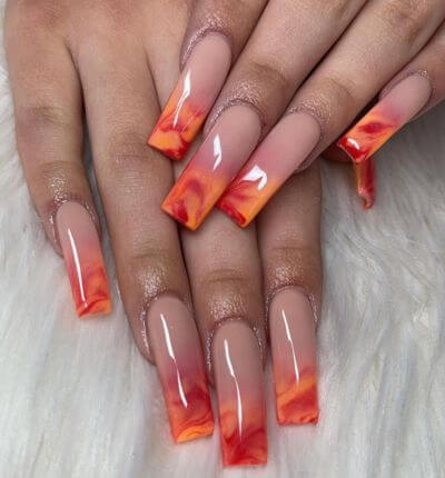 Orange Marble French Manicure 