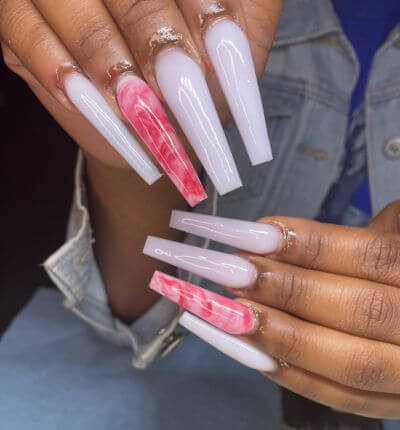 white marble nails and red