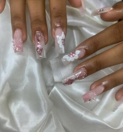  Bridal White and Pink Nails 