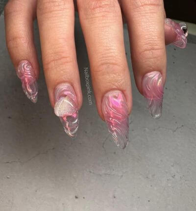 Heart Accent on Marble Nails 