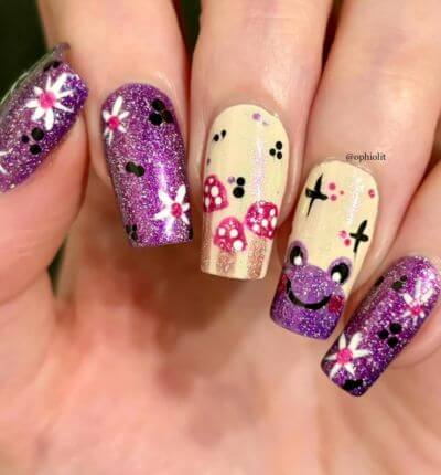 Purple Frog Nail Art 