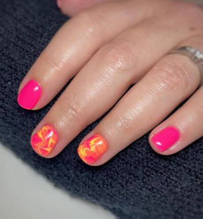  Short Pink and Yellow Nails 