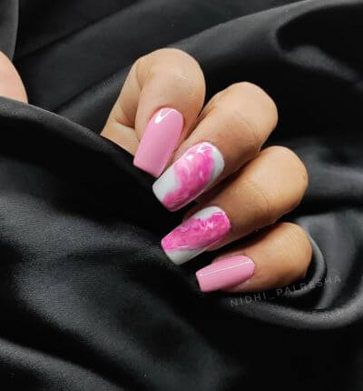 White and Pink Marble Nails