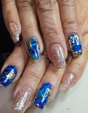 Coffin Royal Blue Marble Nails